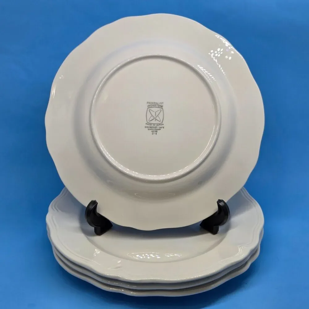 4 Federalist Ironstone White 10 5/8” Dinner Plates 4238 Made in Japan Read
